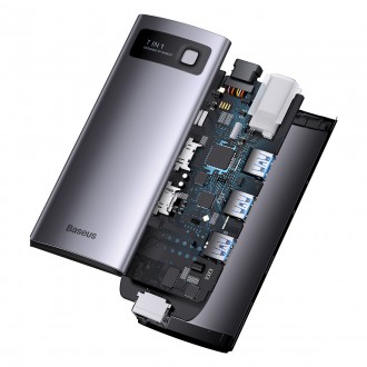 Baseus Metal Gleam Series 7-in-1 USB Type C HUB docking station - 2 x HDMI / 3 x USB 3.2 Gen. 1 / 1 x Power Delivery / 1 x RJ-45 Ethernet gray (WKWG04