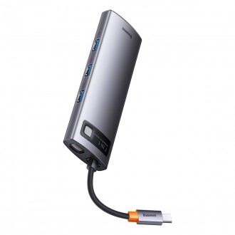 Baseus Metal Gleam Series 7-in-1 USB Type C HUB docking station - 2 x HDMI / 3 x USB 3.2 Gen. 1 / 1 x Power Delivery / 1 x RJ-45 Ethernet gray (WKWG04