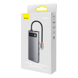 Baseus Metal Gleam Series 7-in-1 USB Type C HUB docking station - 2 x HDMI / 3 x USB 3.2 Gen. 1 / 1 x Power Delivery / 1 x RJ-45 Ethernet gray (WKWG04