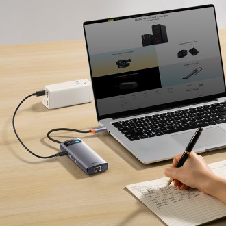 Baseus Metal Gleam Series 7-in-1 USB Type C HUB docking station - 2 x HDMI / 3 x USB 3.2 Gen. 1 / 1 x Power Delivery / 1 x RJ-45 Ethernet gray (WKWG04