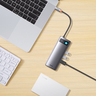 Baseus Metal Gleam Series 7-in-1 USB Type C HUB docking station - 2 x HDMI / 3 x USB 3.2 Gen. 1 / 1 x Power Delivery / 1 x RJ-45 Ethernet gray (WKWG04