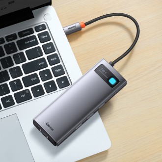 Baseus Metal Gleam Series 7-in-1 USB Type C HUB docking station - 2 x HDMI / 3 x USB 3.2 Gen. 1 / 1 x Power Delivery / 1 x RJ-45 Ethernet gray (WKWG04