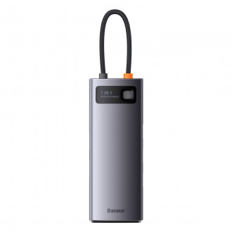 Baseus Metal Gleam Series 7-in-1 USB Type C HUB docking station - 2 x HDMI / 3 x USB 3.2 Gen. 1 / 1 x Power Delivery / 1 x RJ-45 Ethernet gray (WKWG04