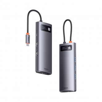 Baseus Metal Gleam Series 7-in-1 USB Type C HUB docking station - 2 x HDMI / 3 x USB 3.2 Gen. 1 / 1 x Power Delivery / 1 x RJ-45 Ethernet gray (WKWG04