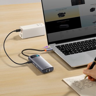 Baseus Metal Gleam Series 7-in-1 USB Type C HUB docking station - 2 x HDMI / 3 x USB 3.2 Gen. 1 / 1 x Power Delivery / 1 x RJ-45 Ethernet gray (WKWG04