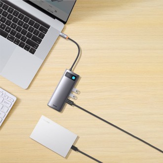 Baseus Metal Gleam Series 7-in-1 USB Type C HUB docking station - 2 x HDMI / 3 x USB 3.2 Gen. 1 / 1 x Power Delivery / 1 x RJ-45 Ethernet gray (WKWG04