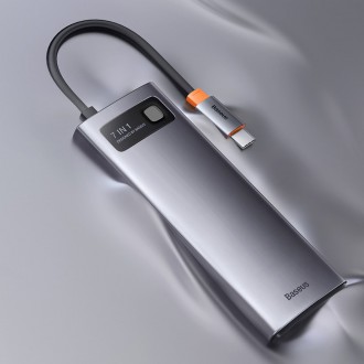 Baseus Metal Gleam Series 7-in-1 USB Type C HUB docking station - 2 x HDMI / 3 x USB 3.2 Gen. 1 / 1 x Power Delivery / 1 x RJ-45 Ethernet gray (WKWG04