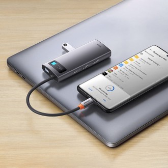 Baseus Metal Gleam Series 7-in-1 USB Type C HUB docking station - 2 x HDMI / 3 x USB 3.2 Gen. 1 / 1 x Power Delivery / 1 x RJ-45 Ethernet gray (WKWG04