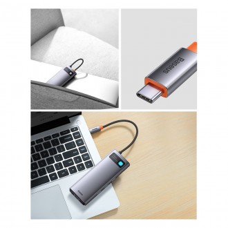 Baseus Metal Gleam Series 7-in-1 USB Type C HUB docking station - 2 x HDMI / 3 x USB 3.2 Gen. 1 / 1 x Power Delivery / 1 x RJ-45 Ethernet gray (WKWG04