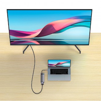Baseus Metal Gleam Series 7-in-1 USB Type C HUB docking station - 2 x HDMI / 3 x USB 3.2 Gen. 1 / 1 x Power Delivery / 1 x RJ-45 Ethernet gray (WKWG04