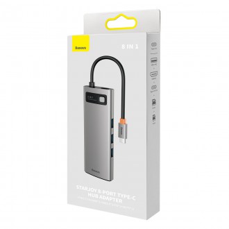 Dokovací stanice 8-v-1 USB typu C HUB Baseus Metal Gleam Series – 2 x HDMI / 3 x USB 3.2 Gen. 1 / 1 x napájení / 1 x čtečka karet SD / 1 x čtečka kare