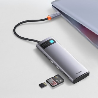 Dokovací stanice 8-v-1 USB typu C HUB Baseus Metal Gleam Series – 2 x HDMI / 3 x USB 3.2 Gen. 1 / 1 x napájení / 1 x čtečka karet SD / 1 x čtečka kare