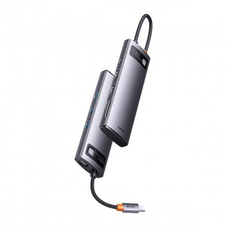 Dokovací stanice 8-v-1 USB typu C HUB Baseus Metal Gleam Series – 2 x HDMI / 3 x USB 3.2 Gen. 1 / 1 x napájení / 1 x čtečka karet SD / 1 x čtečka kare