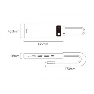 Dokovací stanice 8-v-1 USB typu C HUB Baseus Metal Gleam Series – 2 x HDMI / 3 x USB 3.2 Gen. 1 / 1 x napájení / 1 x čtečka karet SD / 1 x čtečka kare