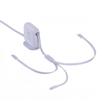 Baseus Traction Series 3 v 1 zatahovací kabel USB typu C – micro USB / USB typu C / Lightning Power Delivery 100 W 1,7 m fialová (CAQY000005)