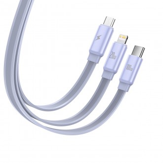 Baseus Traction Series 3 v 1 zatahovací kabel USB typu C – micro USB / USB typu C / Lightning Power Delivery 100 W 1,7 m fialová (CAQY000005)