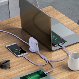 Baseus Traction Series 3 v 1 zatahovací kabel USB typu C – micro USB / USB typu C / Lightning Power Delivery 100 W 1,7 m fialová (CAQY000005)