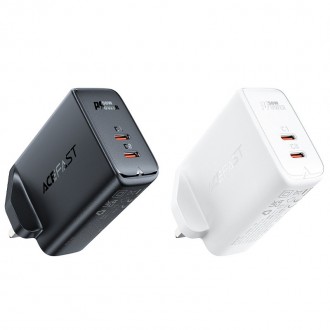 Acefast GaN charger (UK plug) 2x USB Type C 50W, Power Delivery, PPS, Q3 3.0, AFC, FCP black (A32 UK)