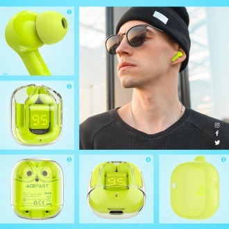Bezdrátová sluchátka TWS Bluetooth do uší Acefast zelená (zelená T6 pro mládež)