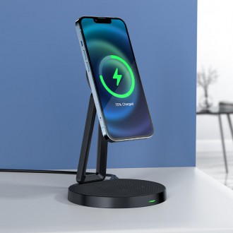 Acefast Qi Wireless Charger 15W for iPhone (with MagSafe) and Apple AirPods Stand Holder Magnetic Holder Black (E8 black)
