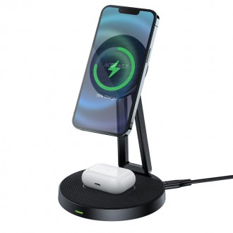 Acefast Qi Wireless Charger 15W for iPhone (with MagSafe) and Apple AirPods Stand Holder Magnetic Holder Black (E8 black)