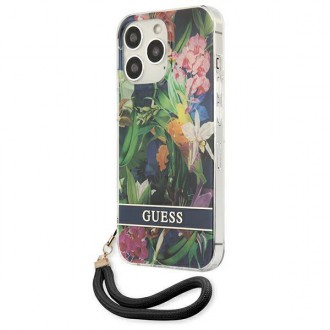 Guess GUHCP13LHFLSB iPhone 13 Pro / 13 6,1&quot; modro/modré pevné pouzdro Flower Strap