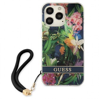 Guess GUHCP13LHFLSB iPhone 13 Pro / 13 6,1&quot; modro/modré pevné pouzdro Flower Strap