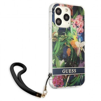 Guess GUHCP13LHFLSB iPhone 13 Pro / 13 6,1&quot; modro/modré pevné pouzdro Flower Strap