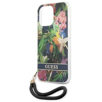 Guess GUHCP13LHFLSB iPhone 13 Pro / 13 6,1&quot; modro/modré pevné pouzdro Flower Strap