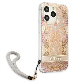 Guess GUHCP13LHFLSD iPhone 13 Pro / 13 6,1&quot; zlaté/zlaté pevné pouzdro Flower Strap