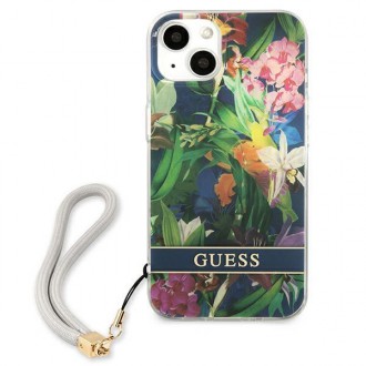 Guess GUHCP13MHFLSB iPhone 13 6,1&quot; modro/modré pevné pouzdro Flower Strap