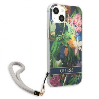 Guess GUHCP13MHFLSB iPhone 13 6,1&quot; modro/modré pevné pouzdro Flower Strap