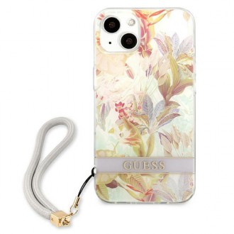 Guess GUHCP13MHFLSU iPhone 13 6,1&quot; fialové/fialové pevné pouzdro Flower Strap