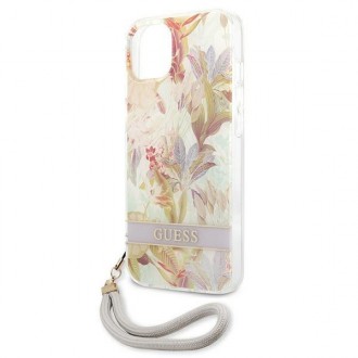 Guess GUHCP13MHFLSU iPhone 13 6,1&quot; fialové/fialové pevné pouzdro Flower Strap