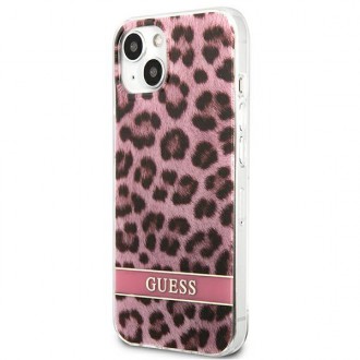 Guess GUHCP13MHSLEOP iPhone 13 6,1&quot; růžovo-růžový pevný obal Leopard