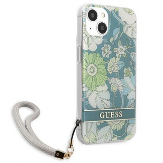 Guess GUHCP13SHFLSN iPhone 13 mini 5,4&quot; zelené/zelené pevné pouzdro Flower Strap