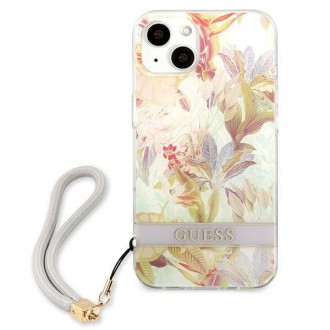 Guess GUHCP13SHFLSU iPhone 13 mini 5,4&quot; fialové/fialové pevné pouzdro Flower Strap