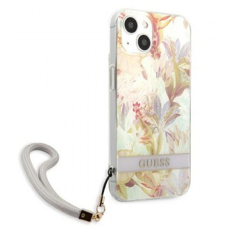 Guess GUHCP13SHFLSU iPhone 13 mini 5,4&quot; fialové/fialové pevné pouzdro Flower Strap