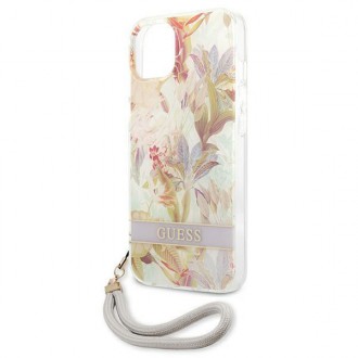 Guess GUHCP13SHFLSU iPhone 13 mini 5,4&quot; fialové/fialové pevné pouzdro Flower Strap