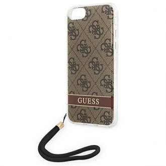Guess GUOHCI8H4STW iPhone SE 2022 / SE 2020 / 7/ 8 hnědé/hnědé pevné pouzdro 4G Print Strap