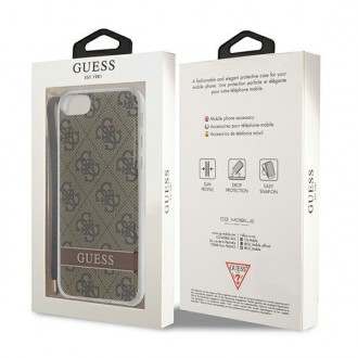 Guess GUOHCI8H4STW iPhone SE 2022 / SE 2020 / 7/ 8 hnědé/hnědé pevné pouzdro 4G Print Strap