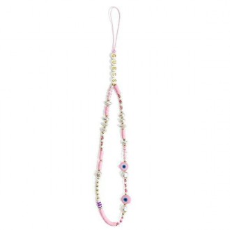 Guess přívěsek GUSTSHPP Phone Strap pink/pink Beads Shell