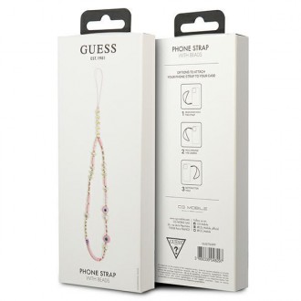 Guess přívěsek GUSTSHPP Phone Strap pink/pink Beads Shell