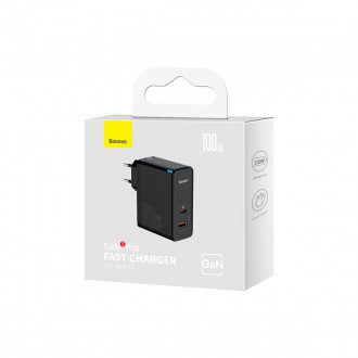 Baseus GaN5 Pro rychlá univerzální nástěnná nabíječka GaN USB Typ C / USB 100W PD3.0, QC4.0+, AFC černá (CCGP090201)