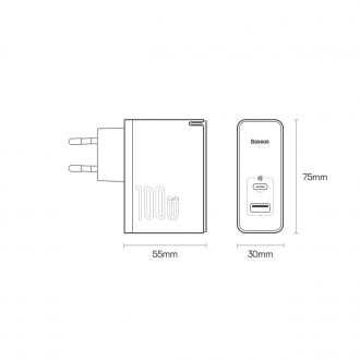 Baseus GaN5 Pro rychlá univerzální nástěnná nabíječka GaN USB Typ C / USB 100W PD3.0, QC4.0+, AFC černá (CCGP090201)