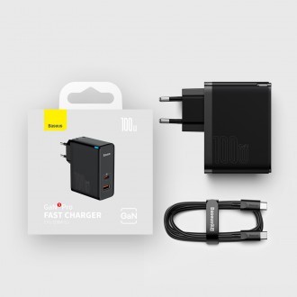 Baseus GaN5 Pro rychlá univerzální nástěnná nabíječka GaN USB Typ C / USB 100W PD3.0, QC4.0+, AFC černá (CCGP090201)