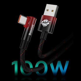 Baseus MVP 2 Koleno Pravoúhlý napájecí kabel s bočním USB / USB Typ C zástrčka 1m 100W 5A červený (CAVP000420)