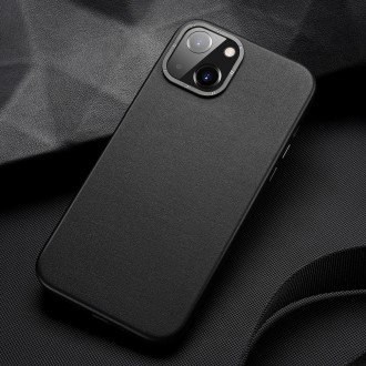 Dux Ducis Grit Leather Case for iPhone 14 Elegant Faux Leather Cover (MagSafe Compatible) Black