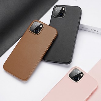 Dux Ducis Grit Leather Case for iPhone 14 Plus Elegant Faux Leather Cover (MagSafe Compatible) Black