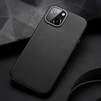 Dux Ducis Grit Leather Case for iPhone 14 Plus Elegant Faux Leather Cover (MagSafe Compatible) Black